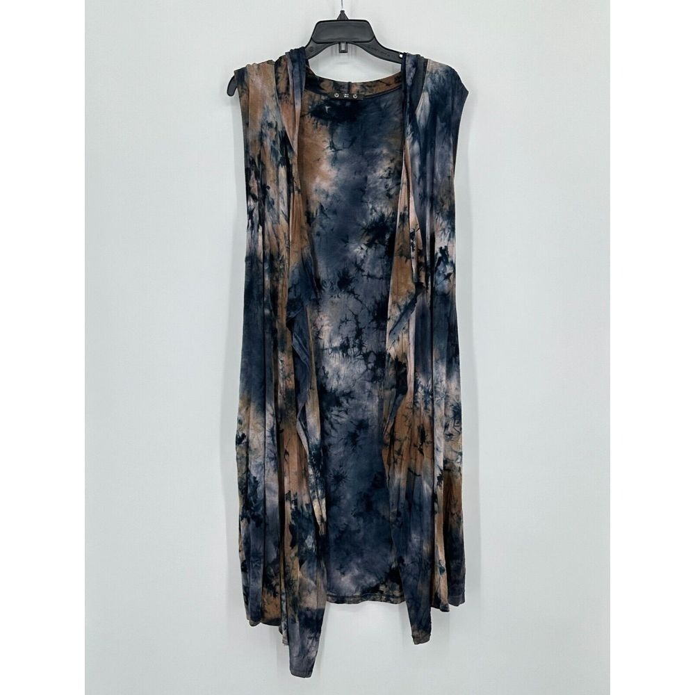 Coin 1804 Draped Waterfall Cardigan Vest Womens M Blue Brown Tie Dye Hoodie